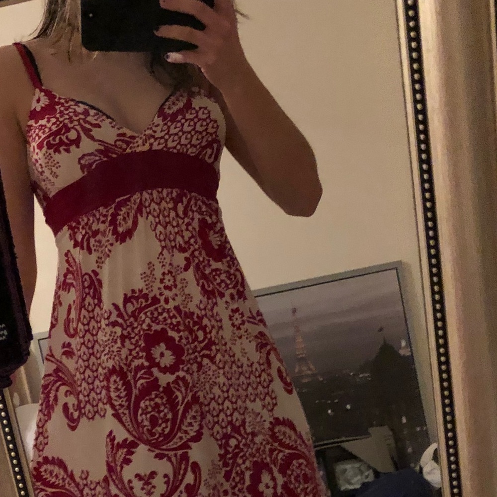Red and white silky dress